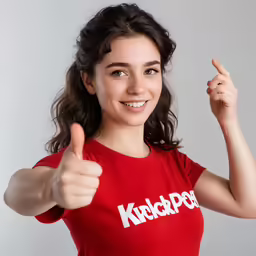 a woman gives a thumbs up sign with her right hand