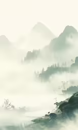 a large hill with trees in the distance surrounded by clouds