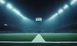 a man stands on the football field as the rain is starting to fall