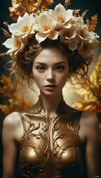 an artistic portrait with flowers in her hair