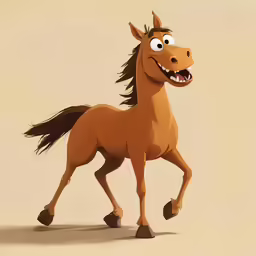 a cartoon horse with two eyes and one with horns