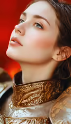 a woman in gold with a black hair