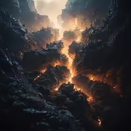 an art piece featuring a narrow tunnel with lots of rocks