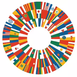 a circle made up of colorful flags