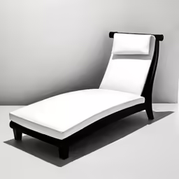 a simple black and white chaise lounger is set against a gray wall