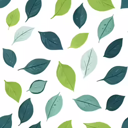 green leaves and blue watercolor on white