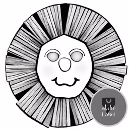 the lion with the eyes closed is drawn in black and white