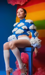 a woman is wearing high heels and a sweater