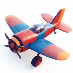 a colorful toy plane sitting on top of a white surface