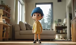 a little boy is standing in front of the window