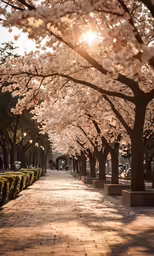 this is a walkway lined with trees on both sides