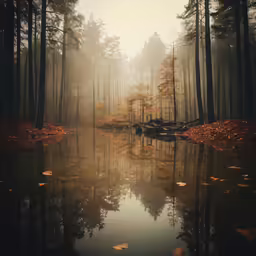 a very foggy forest filled with trees and foliage