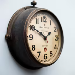 a wall clock is mounted on the side of a wall