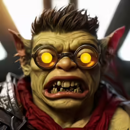 a man with yellow eyes and green skin is shown