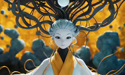 an illustration of a woman with wings and hair
