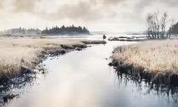 the reflection of a person on a pond