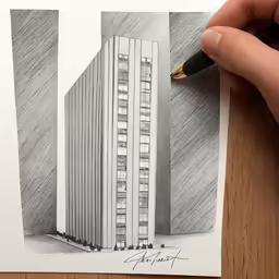 a pencil drawing of the top of a building