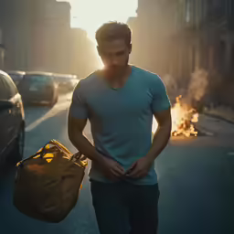 a man standing in the middle of a road