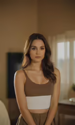 a beautiful woman standing in front of a window