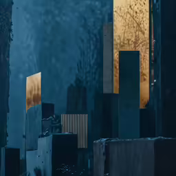 an abstract image shows the building silhouettes in this photo
