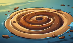 an artistic looking painting of a circular object,a very colorful painting with rocks around it