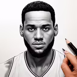 a male in a white shirt holding a black and gray pencil
