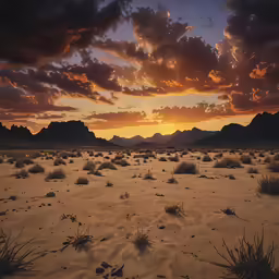 a lone desert area with sparse grass and mountains in the background
