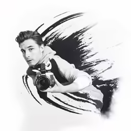 the man is holding his camera with his hand