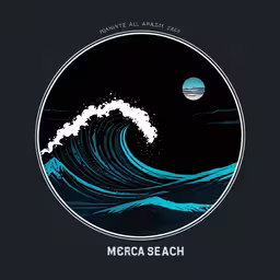 a black picture with the words mericaseaach,a wave in the middle of a dark ocean