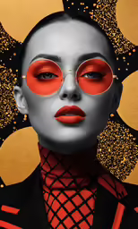 a woman with bright orange makeup and eyeliners