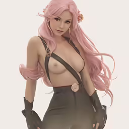 a young woman with pink hair wearing boots