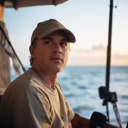 a close up of a person sitting on a boat