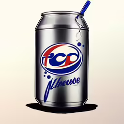 an ice and soda can with blue straw sticking out of it
