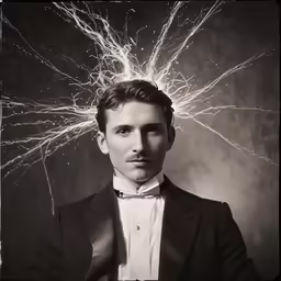 black and white photograph of a man with light trails