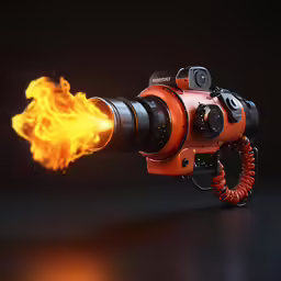 a camera with a small flame on its lens