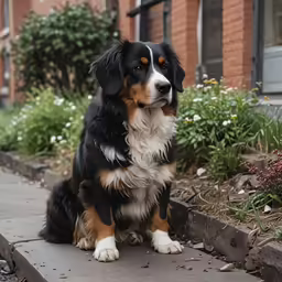 a dog that is sitting on the curb