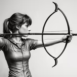 a woman holding onto an object with arrows