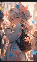 the young girl in the dress is holding a purse