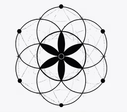 the sacred symbol is a flower of life,an intricate flower is shown with many lines in it