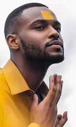 a man is looking up, with the cross cut in half