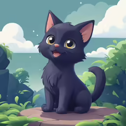 a cartoon character of a black cat in a jungle scene