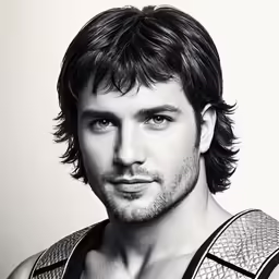 a man with long hair and no shirt wearing a vest