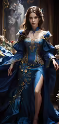 woman wearing an embroidered gown and high heels