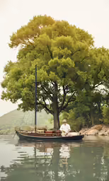 a boat sailing in a river filled with water