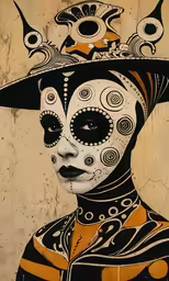 a woman with the image of a skeleton head and eyes