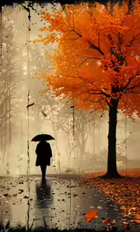the woman is walking with an umbrella in the rain