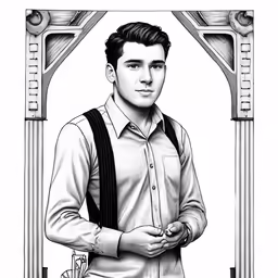 a black and white drawing of a man