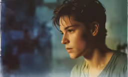 a man with his eyes open staring straight ahead