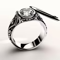 an elegantly designed ring with a diamond stone and scroll work