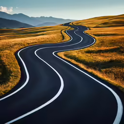 the long curving road stretches out from the mountains